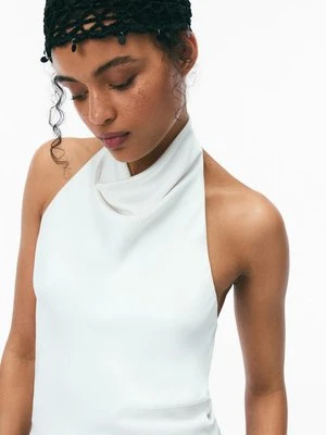 Stradivarius Satynowy top z dekoltem halter  Biały