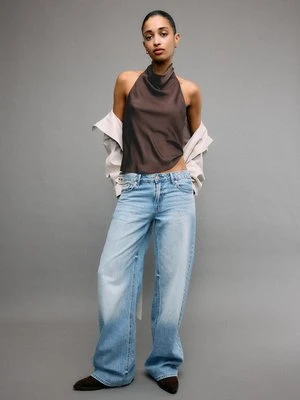 Stradivarius Satynowy top z dekoltem halter  Brązowy