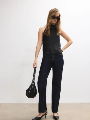 Stradivarius Satynowy top z dekoltem halter  Czarny