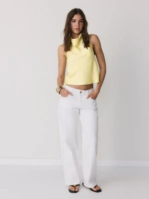 Stradivarius Satynowy top z dekoltem halter  Złoty