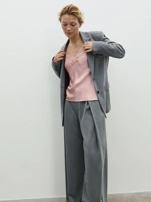 Stradivarius Satynowy top z koronką  Pastelowy róż