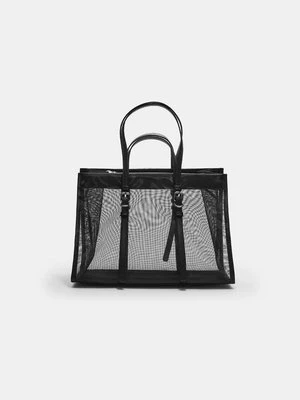Stradivarius Siateczkowa torba shopper  Czarny