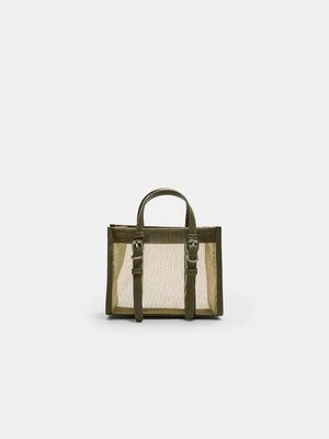 Stradivarius Siateczkowa torba shopper  Khaki
