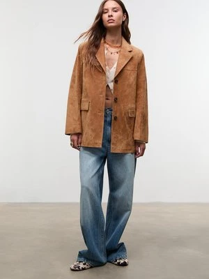 Stradivarius Skórzana marynarka 100% skóra naturalna  Jasny wielbłądzi