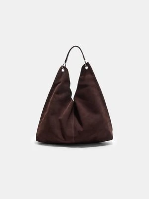 Stradivarius Skórzana torba na ramię z kółkami  Brązowy
