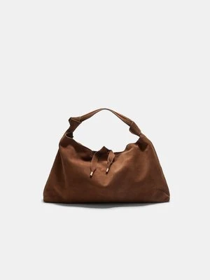 Stradivarius Skórzana torba na ramię z węzłami  Beżowy