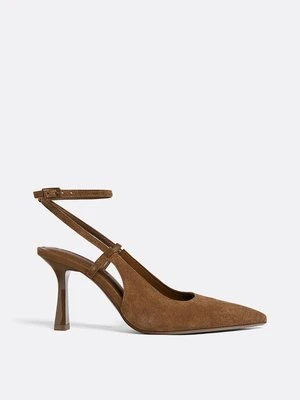 Stradivarius Skórzane czółenka na obcasie  BEŻOWY