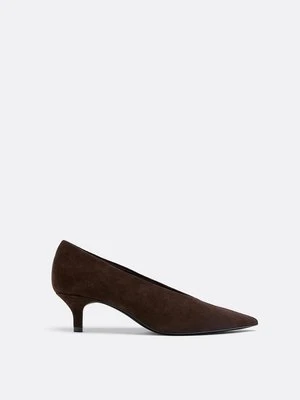 Stradivarius Skórzane czółenka z obcasem  BRĄZOWY