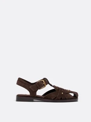 Stradivarius Skórzane sandały rzymianki z ćwiekami  BRĄZOWY