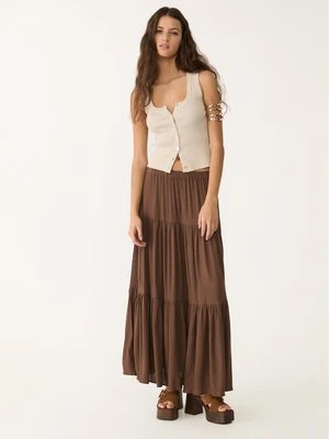 Stradivarius Spódnica maxi w stylu boho  Brązowy