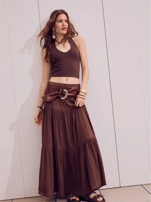 Stradivarius Spódnica maxi w stylu boho  Brązowy