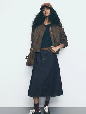 Stradivarius Spódnica midi denim z paskiem  WYBLAKŁY DENIM