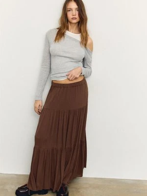 Stradivarius Spódnica midi w stylu boho  Brązowy