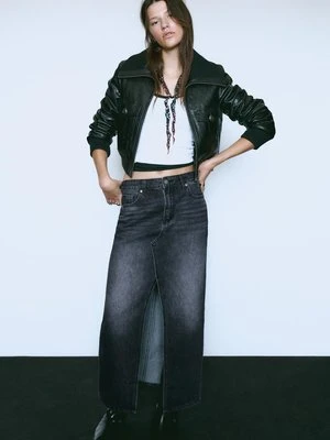 Stradivarius Spódnica midi z denimu  CZARNY DENIM