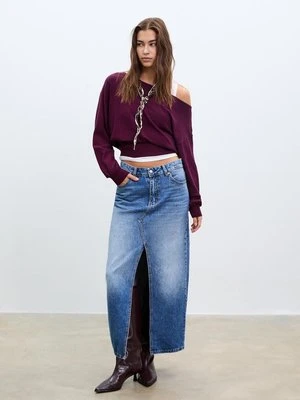 Stradivarius Spódnica midi z denimu  ŚREDNI NIEBIESKI DENIM