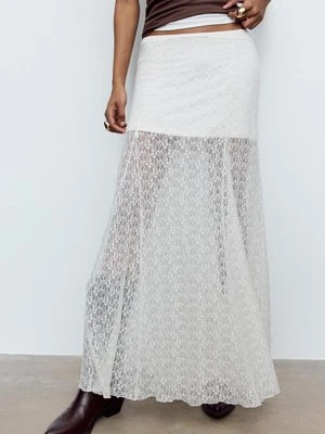 Stradivarius Spódnica midi z koronki  Ecru