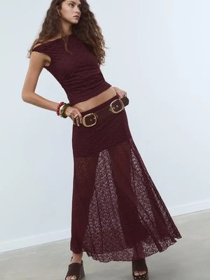 Stradivarius Spódnica midi z koronki  Fioletowy