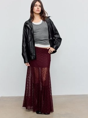 Stradivarius Spódnica midi z koronki  Fioletowy