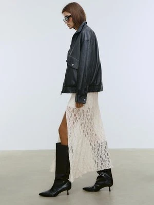 Stradivarius Spódnica midi z koronki z marszczeniem  Waniliowy