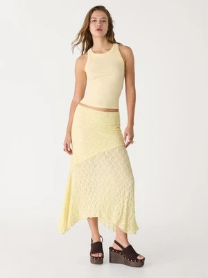 Stradivarius Spódnica midi z koronki  Żółty pastelowy