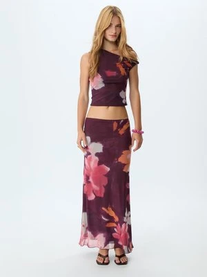 Stradivarius Spódnica midi z wzorzystego tiulu  Fioletowy