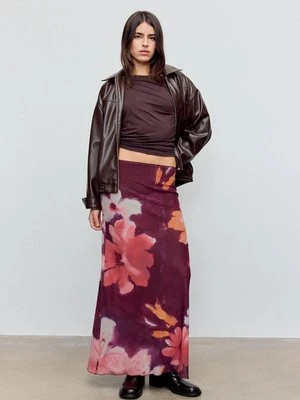 Stradivarius Spódnica midi z wzorzystego tiulu  Fioletowy