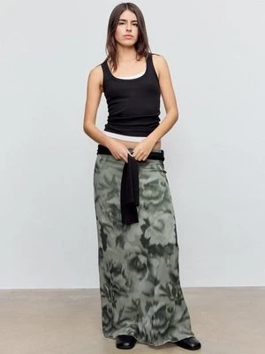 Stradivarius Spódnica midi z wzorzystego tiulu  Khaki