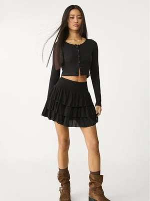 Stradivarius Spódnica mini z falbanami  Czarny