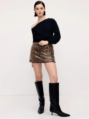 Stradivarius Spódnico-spodnie mini z cekinami w zwierzęcy wzór  Beżowy