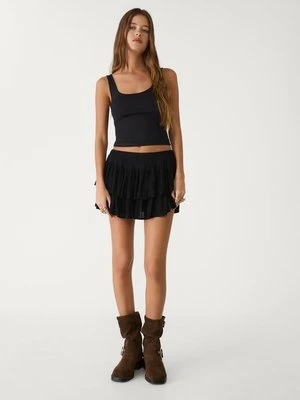 Stradivarius Spódnico-spodnie mini z falbankami  Czarny