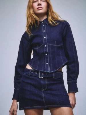 Stradivarius Spódnicospodnie jeansowe z paskiem  WYBLAKŁY DENIM