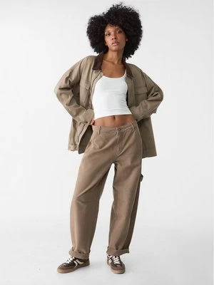 Stradivarius Spodnie baggy z diagonalu z kieszeniami  Khaki