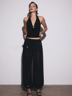 Stradivarius Spodnie bufiasty rękaw cekiny  Czarny