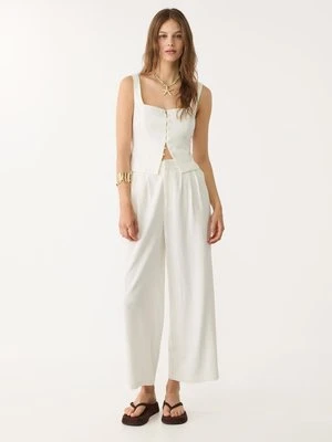 Stradivarius Spodnie culotte z lnu z zakładkami  Ecru