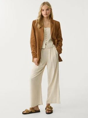 Stradivarius Spodnie culotte z lnu z zakładkami  Kamień