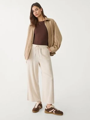 Stradivarius Spodnie culotte z mieszanki lnu  Kamień