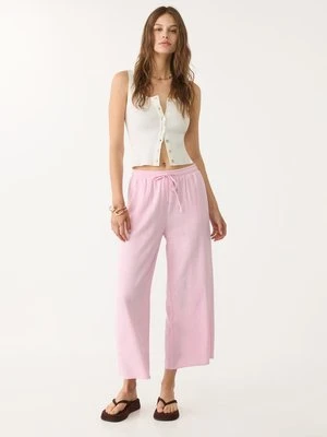 Stradivarius Spodnie culotte z mieszanki lnu  Pastelowy róż