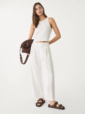 Stradivarius Spodnie culotte z zakładkami  Ecru