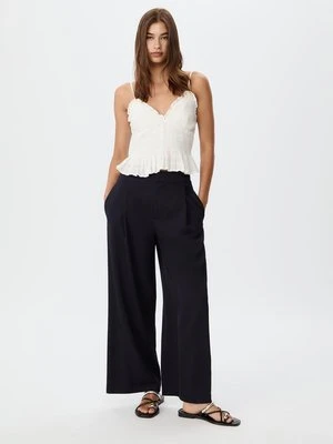 Stradivarius Spodnie culotte z zaszewkami  Czarny