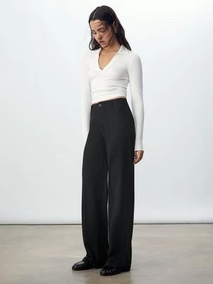 Stradivarius Spodnie do garnituru z szerokimi nogawkami  Czarny