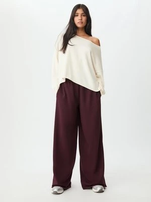 Stradivarius Spodnie jogger z szerokimi nogawkami z dzianiny dresowej  Wiśniowy