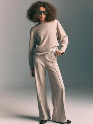 Stradivarius Spodnie dzianinowe ze szwem  Jasnobeżowy