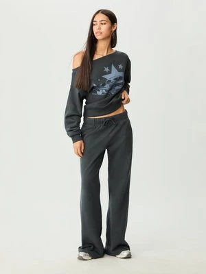 Stradivarius Spodnie dzwony relax fit ze sznurkami  Ciemnoszary