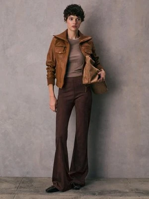 Stradivarius Spodnie dzwony ze sztucznego zamszu  Brązowy