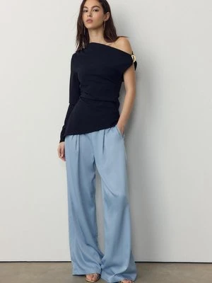 Stradivarius Spodnie fluid z efektem marszczenia i wiązaniem  Błękitny