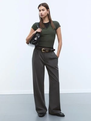 Stradivarius Spodnie garniturowe proste  Ciemnoszary