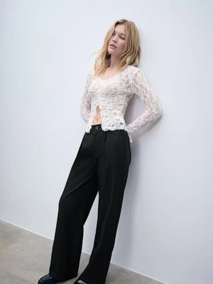 Stradivarius Spodnie garniturowe proste  Czarny