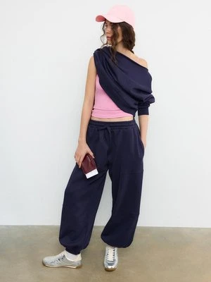 Stradivarius Spodnie jogger balloon z dzianiny dresowej  Ciemnomorski