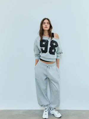 Stradivarius Spodnie jogger balloon z froty  Popielaty