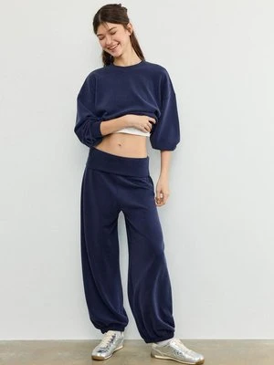 Stradivarius Spodnie jogger balloon z miękkim wywijanym pasem  Ciemnomorski